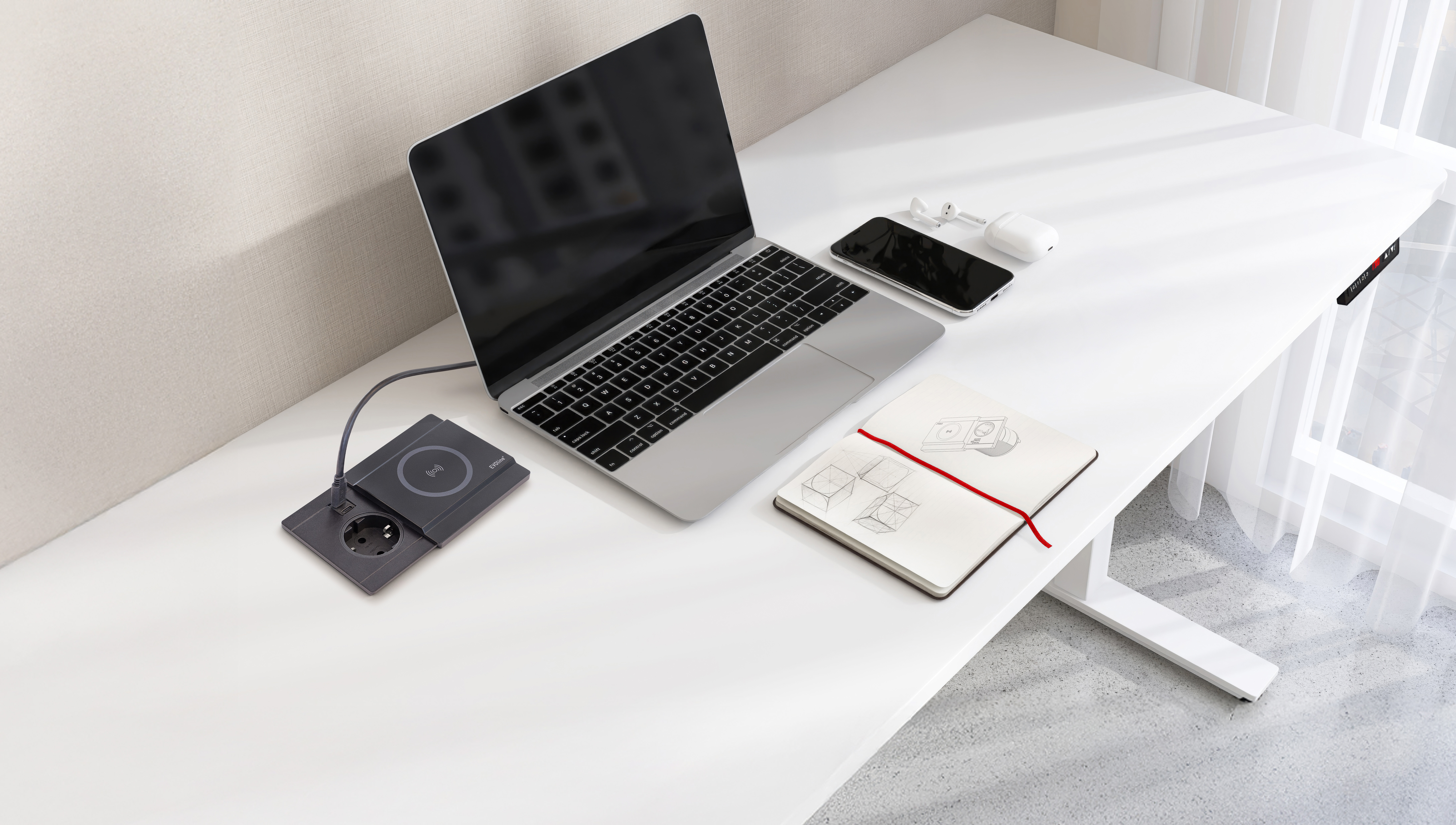 EVOline integrated power solution within a modern kitchen worktop