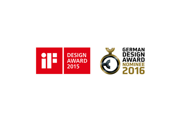 iF Design Award und German Design Award Logos von Awards für den EVOline Square80