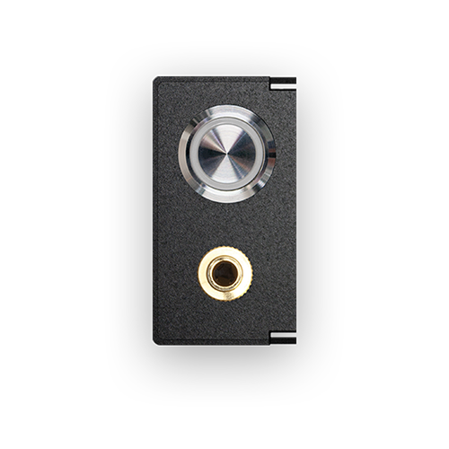 Audio connector and stainless steel pushbutton with blue LED ring