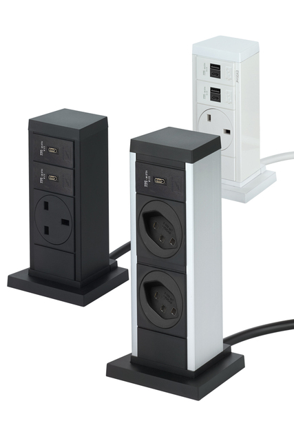 Torre de Enchufes Elevable con 2 Tomas + USB Evoline para Cocina